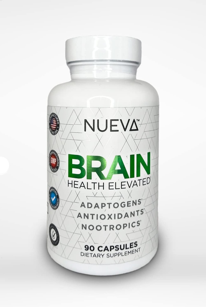 Nueva Brain Health - 90 Cap | Premium Blend of Antioxidants, Adaptogens & Nootropics | Supports Memory, Cognition, Focus with Gingko, Lion's Mane, Bacopa + More