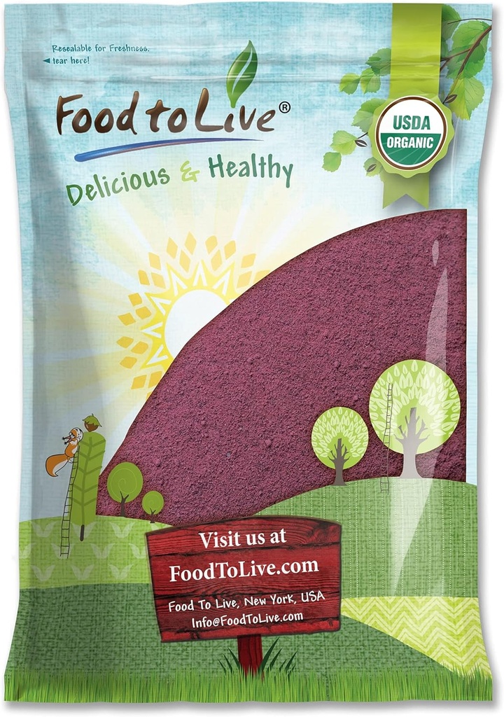 Food to Live Organic Black Elderberry Juice Powder, 8 Pounds – Non-GMO, Made from Raw Dried Berries, Unsulfured, Vegan, Bulk, Great for Baking, Smoothies, Yogurts, No Sulphites, Contains Maltodextrin