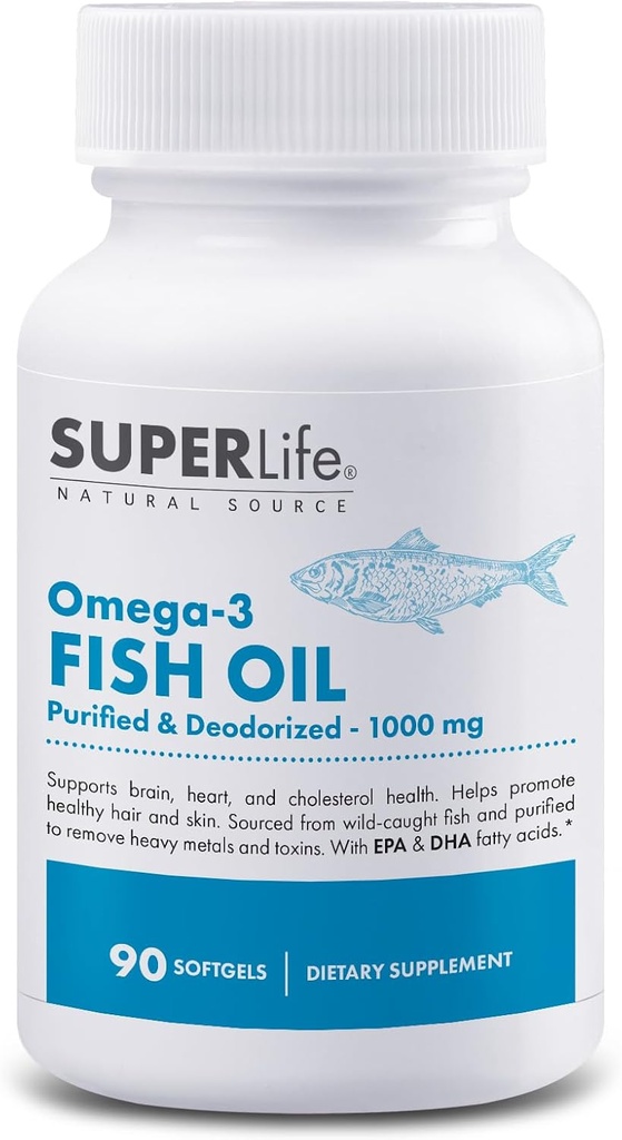 Omega-3 魚油 - 1000 mg 精製 & EPA と DHA 脂肪酸で野生のキャッチ フィッシュから脱臭 | 心臓、脳、髪、皮膚の健康をサポート | サプリメント - 90 ソフトゲル