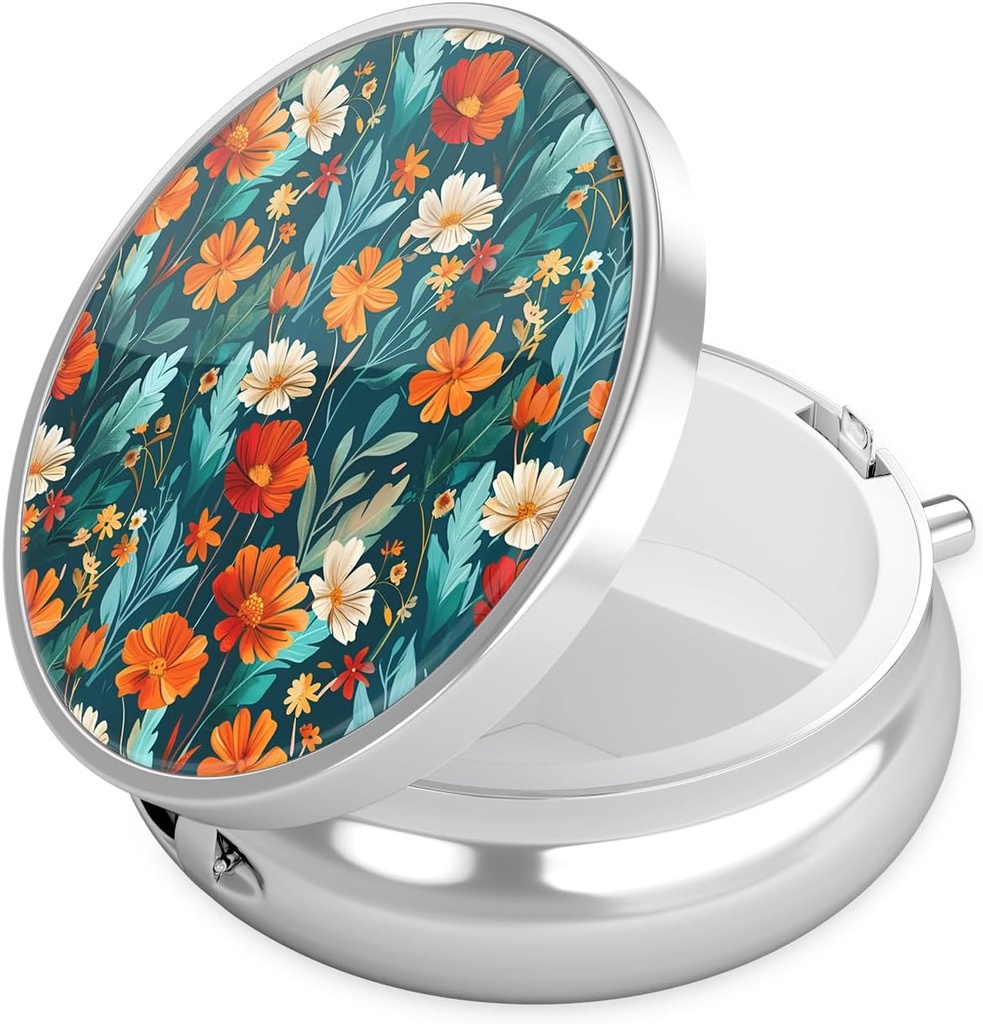 Nipichshaの丸薬箱、財布のための小さい丸薬箱及びポケット、かわいい旅行薬のオルガナイザー、ビタミン、薬、魚油及び補足、B04-美しい花を握る携帯用薬の容器のホールダー