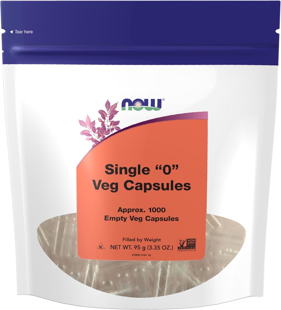NOW Supplements, Empty Vegetarian Capsules, Single "0", Filled by Weight, Non-GMO Project Verified, 1,000 Veg Capsules