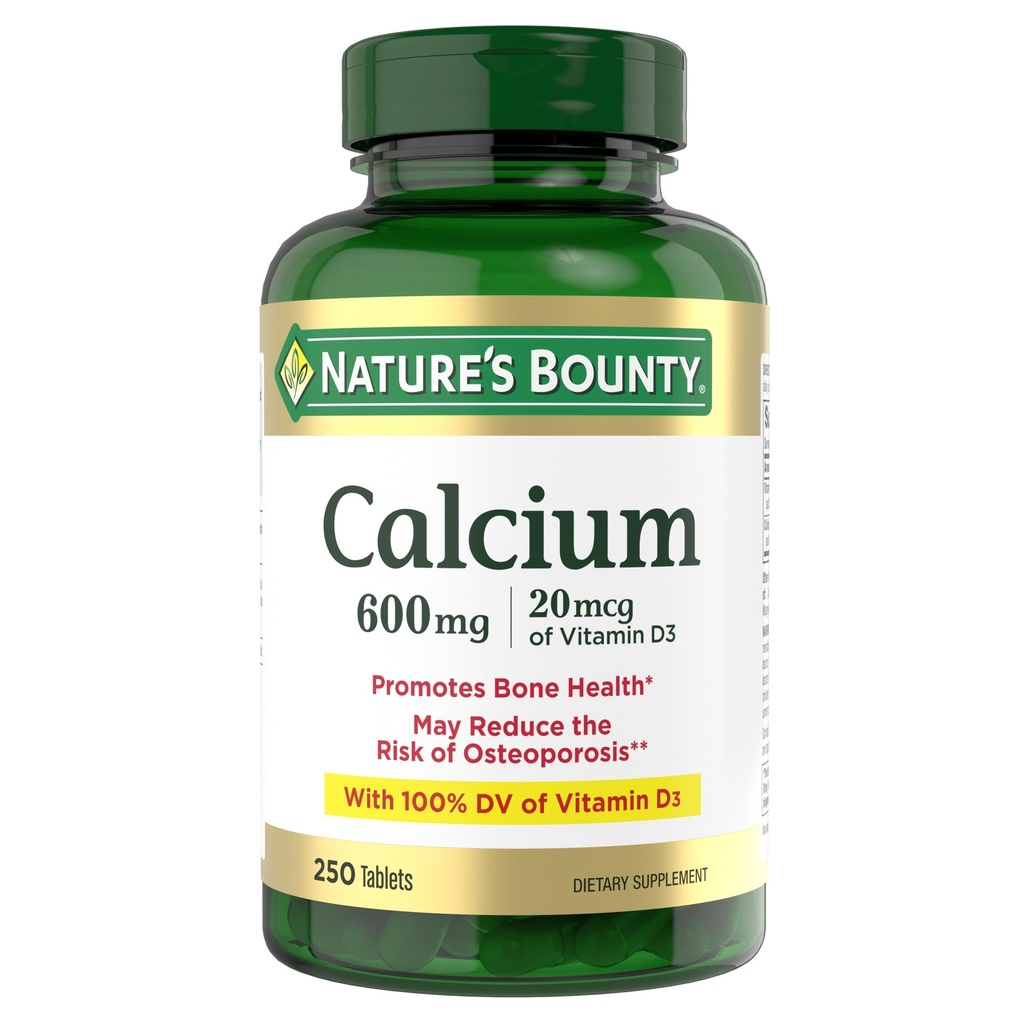 Nature's Bounty Calcium Carbonate&ビタミンD、免疫健康&骨の健康、600mgカルシウム&800IUビタミンD3、250錠をサポート