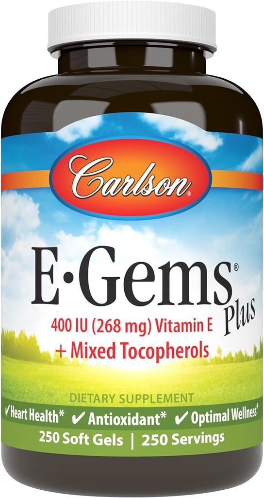 Carlson - E-Gems Plus, Natural Vitamin E 400 IU, Supports a Healthy Heart, 250 soft gels