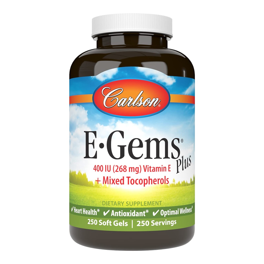 Carlson - E-Gems Plus、ナチュラルビタミンE 400 IU、ヘルシーハート、250ソフトジェルをサポート