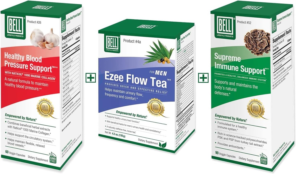 Bell Bundle – Supreme Immune Support, Ezee Flow Urinary Support Tea &Healthy Blood Pressure Support– 25 Years Around The World, Sold Directly by The Manufacturer