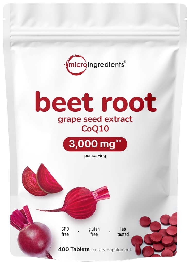 Beet Root 3,000mg、Grape Seed Extract & CoQ10、400錠 | 200便益 | 新鮮なビートルート抽出物、血圧&心臓健康サポート