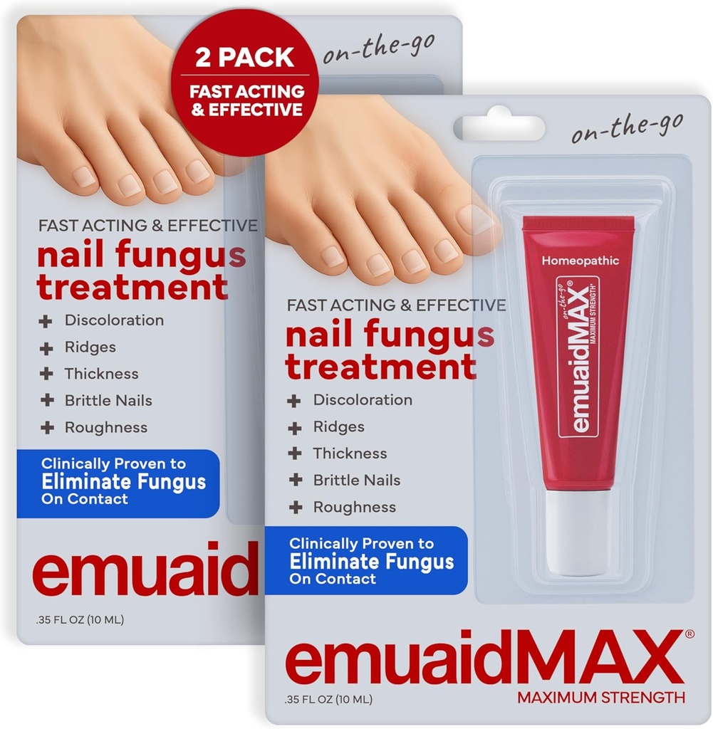 EMUAIDMAXの釘の菌類の処置の軟膏–抵抗力がある菌類の伝染のための強力な自然な釘及び足の爪の菌類の処置は、かゆみ及び不快感、オンザ・ゴーのサイズ、0.35oz、2のパックを減らします