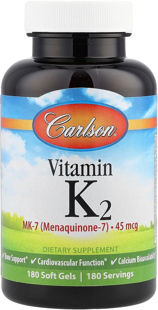 Carlson LabsのビタミンK2-7 45 MCGのミネラル補足のSoftgels、180の計算