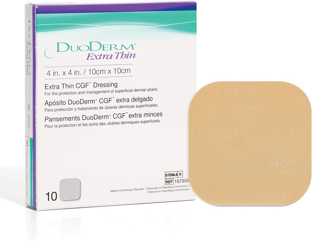 ConvaTec DuoDERM の余分薄い制御ゲルの方式 4" x4」の超顔の傷、低い摩擦、乳液なし、防水、正方形、ベージュ、10ct のための水コロイドの生殖不能の付着力のドレッシング
