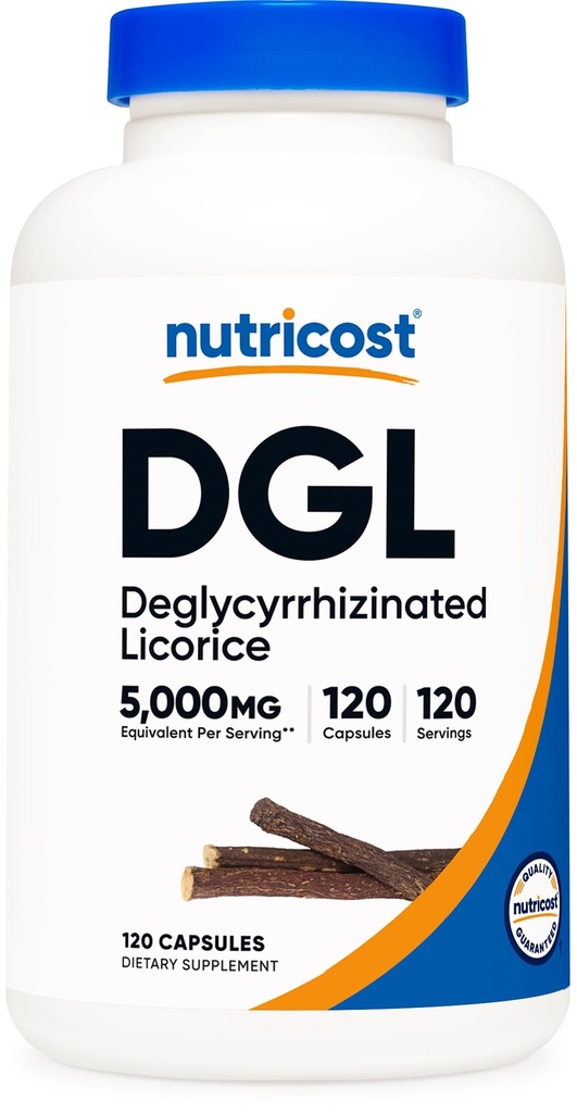 Nutricost DGL Deglycyrrhizinated Licorice抽出カプセル(500mg抽出物、5、000mg Licorice、120便) - 非GMO、ビーガン