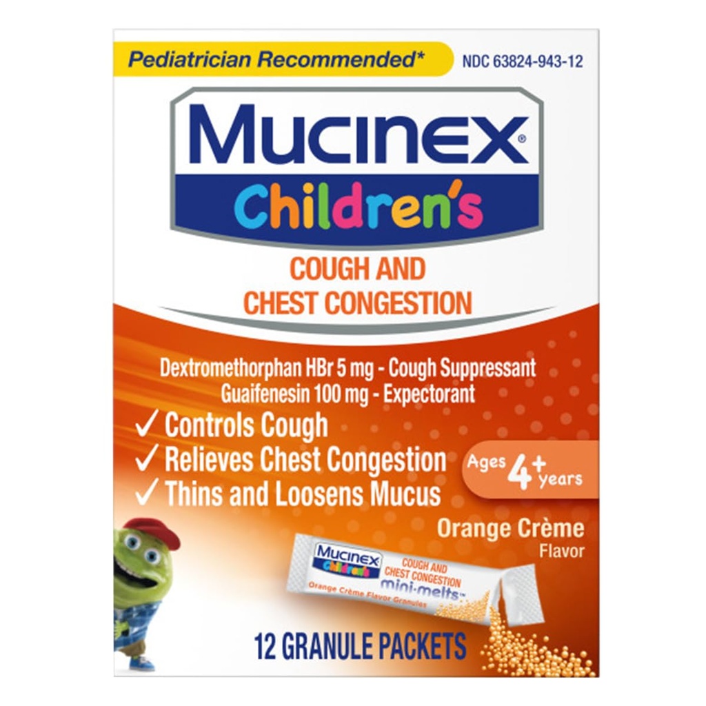 Mucinexの子供の箱の混雑のベテランおよび咳の抑制剤の小型フェルト、オレンジ クリーム、12の計算(包装5月Vary)