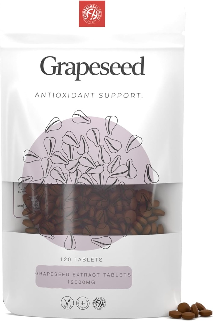 フィットネス健康 Grapeseed エキス錠 12000mg | 高強度サプリメント | 純粋なグレープシード エキス ビーガン錠 | 英国製 |120錠