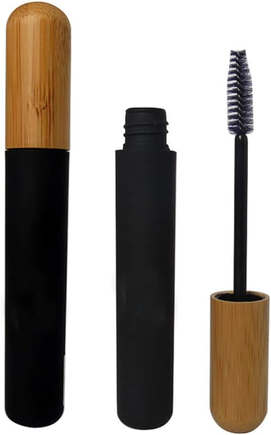 mollensiuer 2Pcs 6ml 詰め替え可能な空のマスカラの管のびんのガラスびんの黒い再使用可能なまつげのクリームの容器のびん DIY のマスカラ、旅行のためのタケ帽子