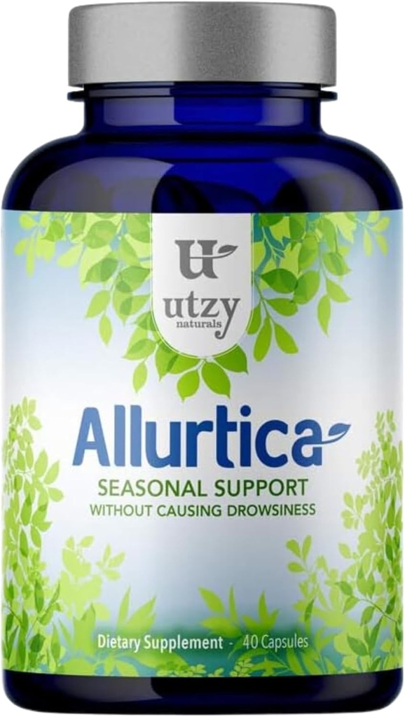 Utzy Naturals Allurtica | ケルセチンとSting Nettleのシナス&呼吸サポートサプリメント | 大人と子供のための季節的なサポート | 非眠り | 40カプセル