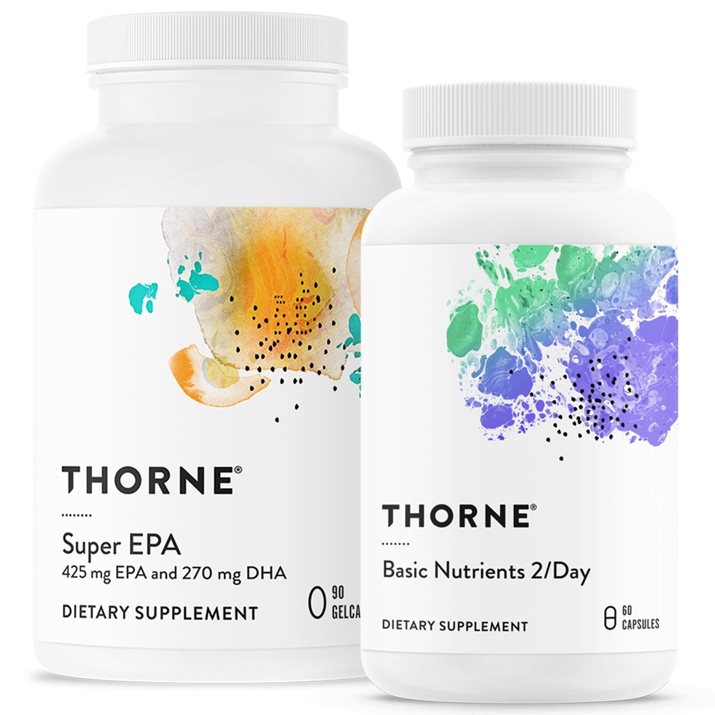 THORNE - ウェルネスエッセンシャルバンドル - Omega-3&マルチビタミンコンボ - スーパーEPA&ベーシック栄養素2 /日 - 30サービング