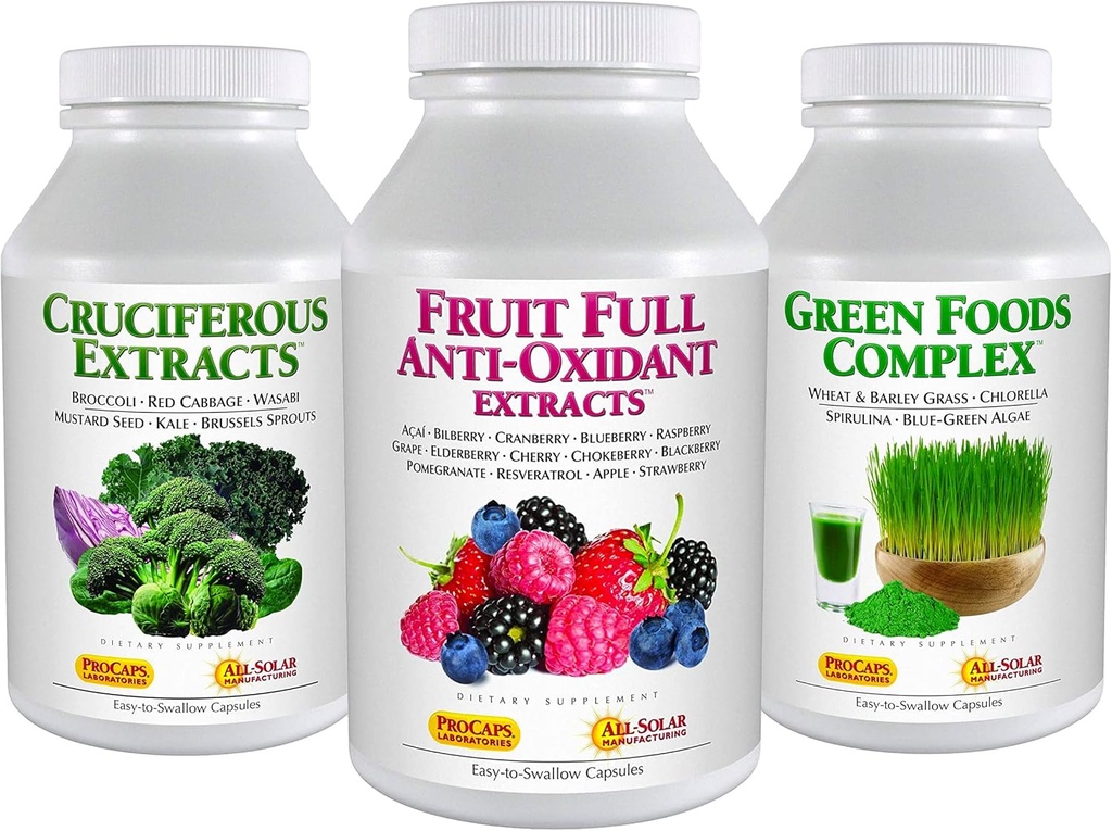 ANDREW LESSMAN 3 製品のヘルシーな食品バンドル - 60 カウントのそれぞれ Cruciferous エキス、フルーツの完全な酸化防止エキスと緑の食品複合体。 20以上の健康食品の栄養的利点を提供します。