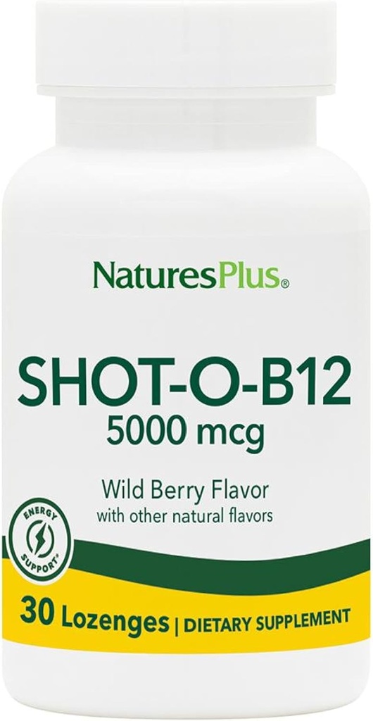 NaturesPlus Shot-O-B12-30 Lozenges, ワイルドベリーフレーバー - 5000 mcg - ビーガン, グルテンフリー - 30 サービング
