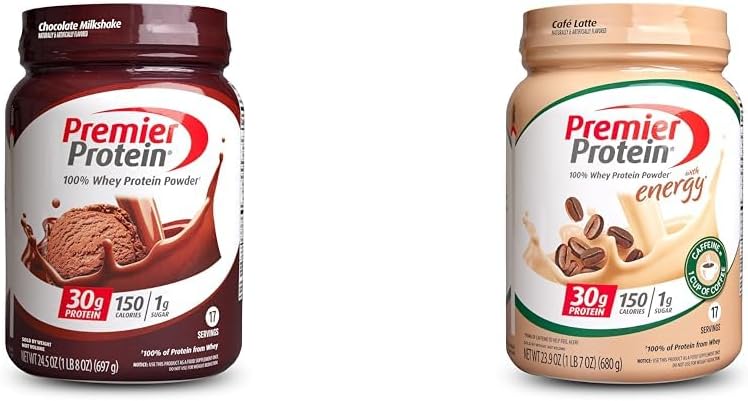 プレミアプロテインパウダー、チョコレートミルクセーク&カフェラテ、30gプロテイン、1gシュガー、100%ウィー、ケトフレンドリー、グルテンフリー、17サービング、23.9オンス(2パック)