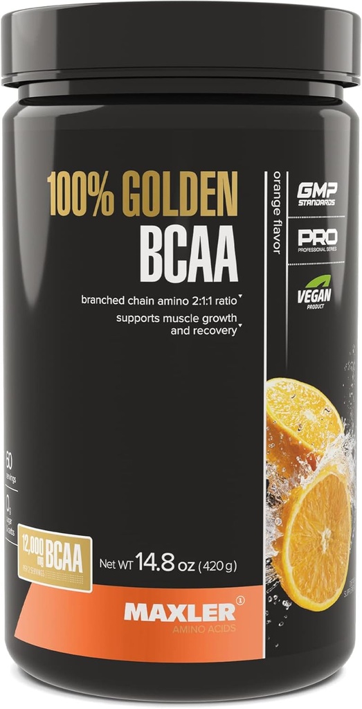 Maxler 100%ゴールデンBCAAパウダー - 加速筋肉回復&リーン筋肉成長のためのイントラ&ポストワークアウト回復ドリンク - 6 gビーガンBCAAアミノ酸 - 60 サービング - オレンジ