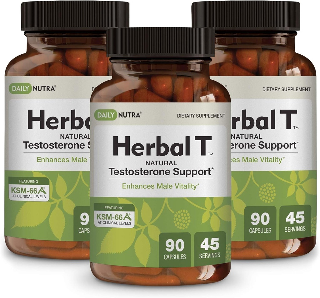 DailyNutra Herbal Tメンズ健康フォーミュラは、Endurance、Vitality、およびヘルシーエイジングのためのサプリメント - KSM-66 Ashwagandha、Tongkat Ali、Tribulus、Eleuthero、およびHorny Goat Weed(3パック)