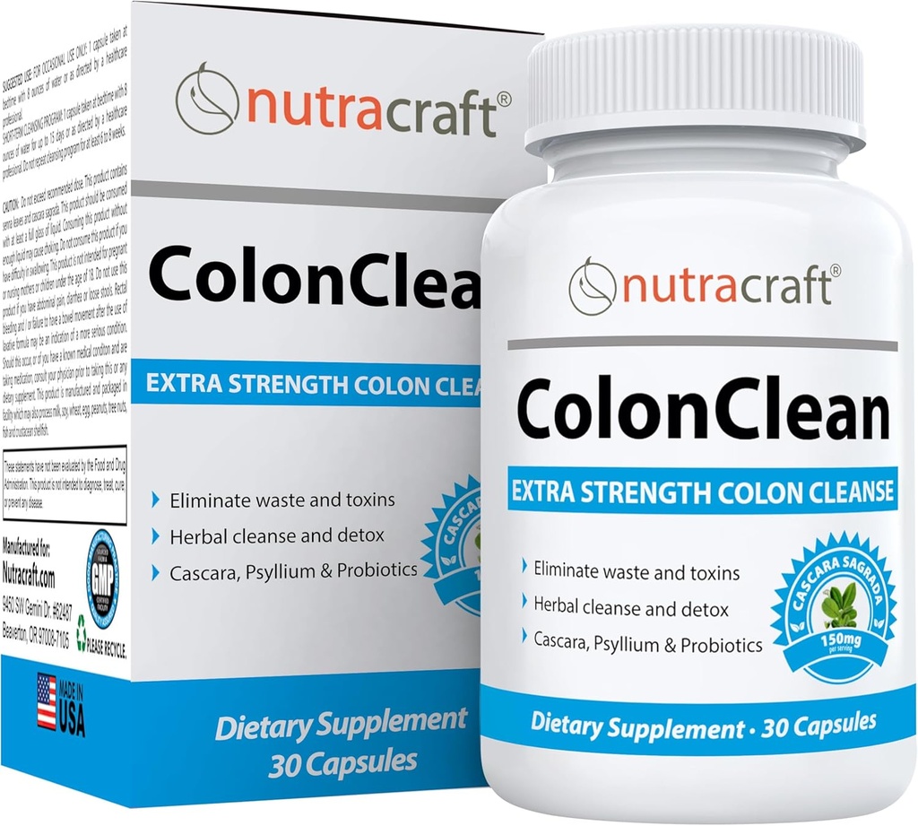 Nutracraft ColonClean #1 コロンデトックスと便秘救済 | センナ、カスカラサグラダ、サイリウム、MCT、アロエ、プロバイオティクス | 30カプセル