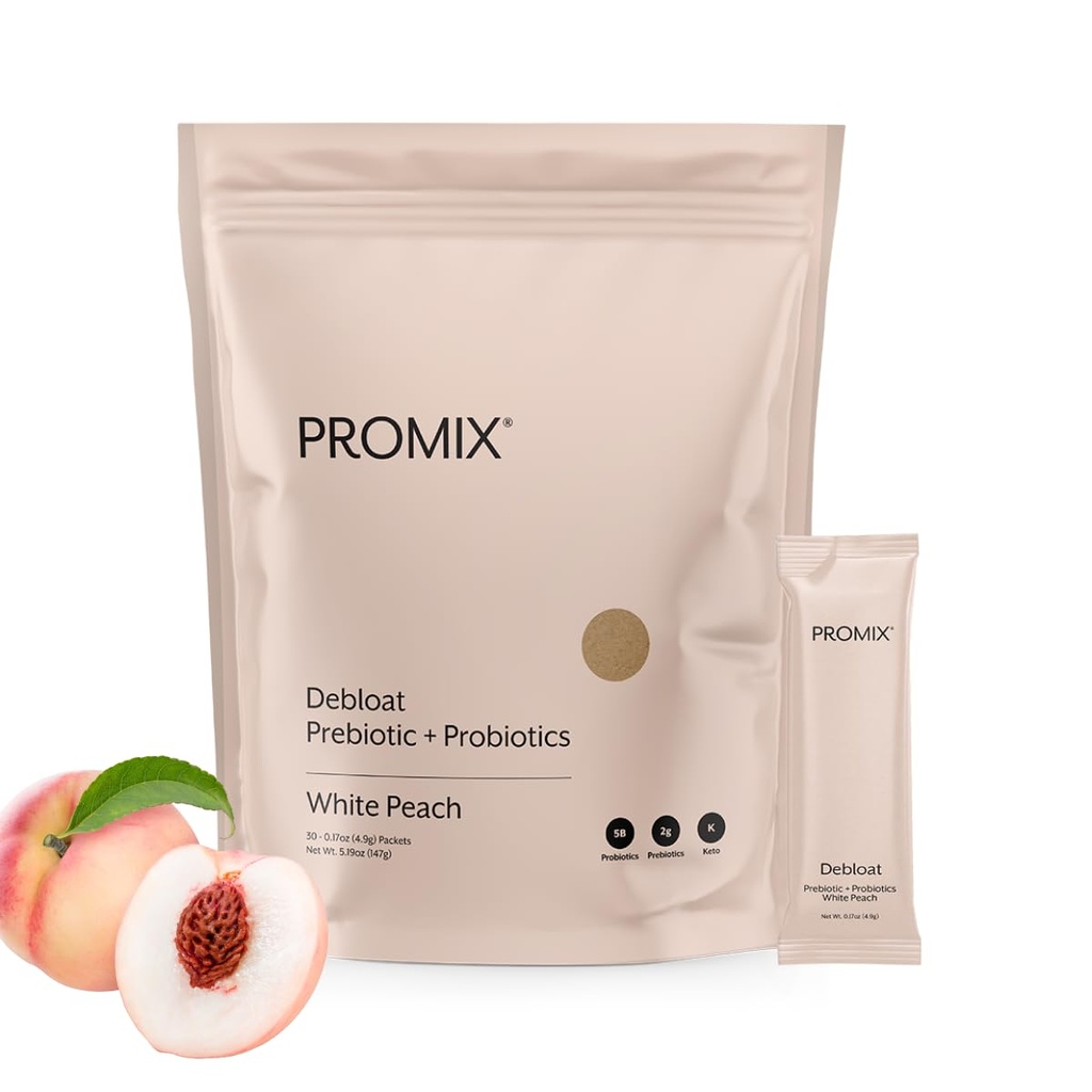 ProMix栄養デブロートプレバイオティクスとプロバイオティクス、女性のためのブロッキングリリーフ、男性と免疫サポートのためのグットクレンジングデトックス - ホワイトピーチ - 30サービング(30パック)