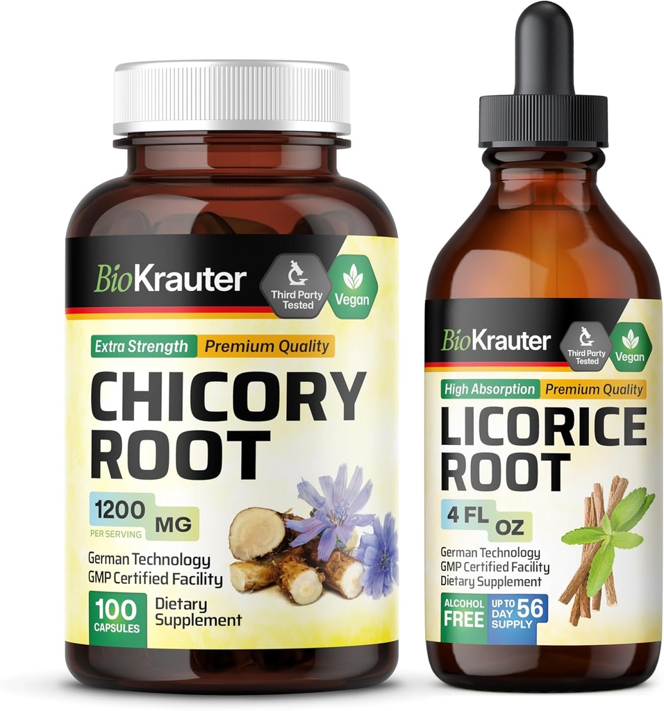 BIO KRAUTER Chicory Root 100 カプセル & リコリス ルート チンチャー 4 Fl. Oz.