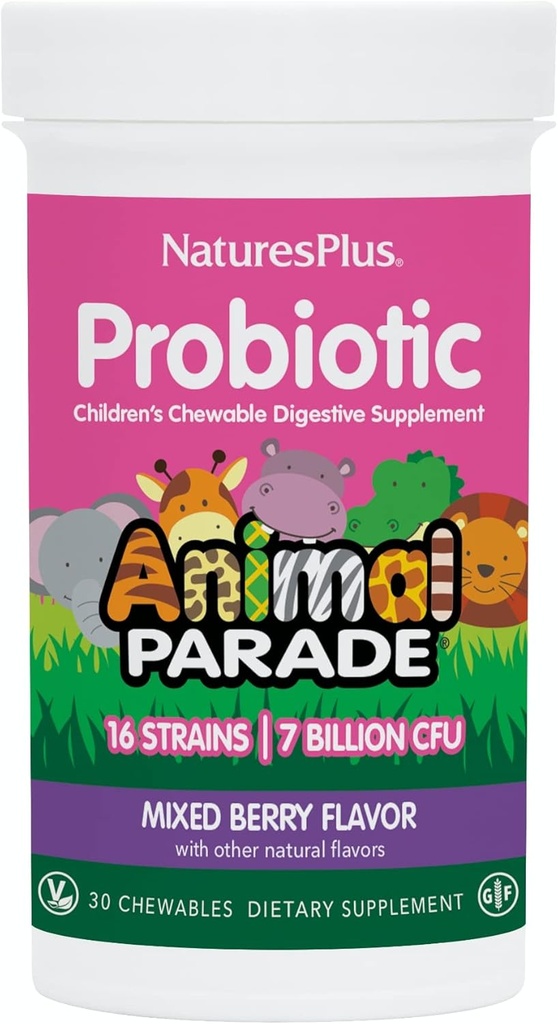 NaturesPlus動物パレードプロバイオティクス、ミックスベリー - 30 Chewables - 子供の消化サプリメント - Gut健康と免疫機能をサポート - ビーガン、グルテンフリーグルテンフリー - 30サービング