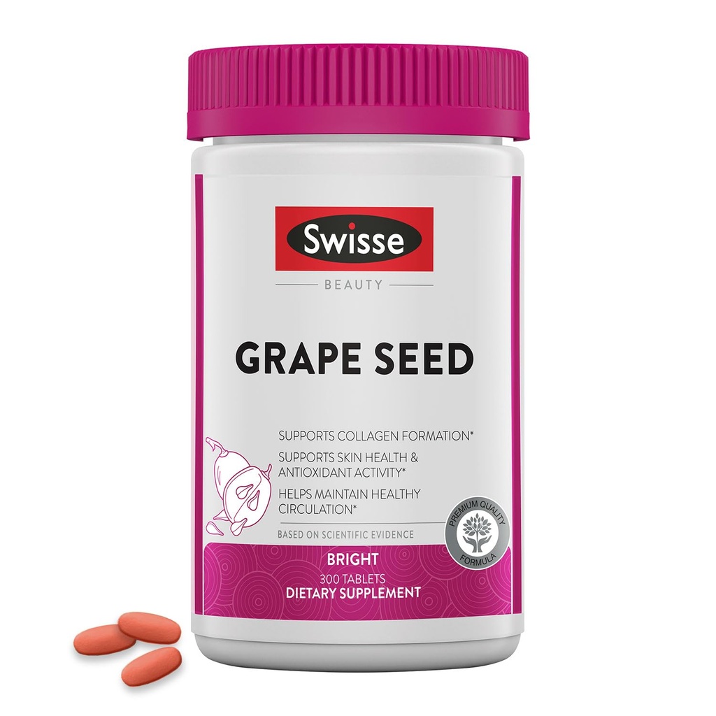 Swisse Grape Seed Extractカプセル抗酸化ハーブサプリメント | グレープシードポリフェノールサプリメント + 抗酸化ビタミンC | 皮膚の健康とコラーゲンの生産を促進 | 300錠
