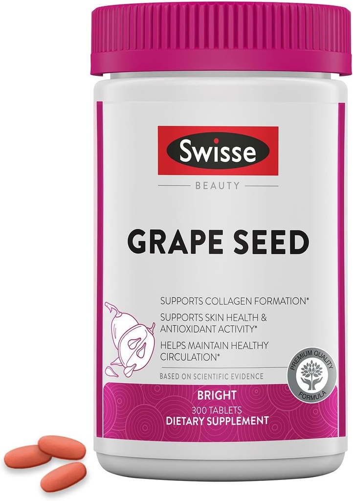 Swisse Grape Seed Extractカプセル抗酸化ハーブサプリメント | グレープシードポリフェノールサプリメント + 抗酸化ビタミンC | 皮膚の健康とコラーゲンの生産を促進 | 300錠