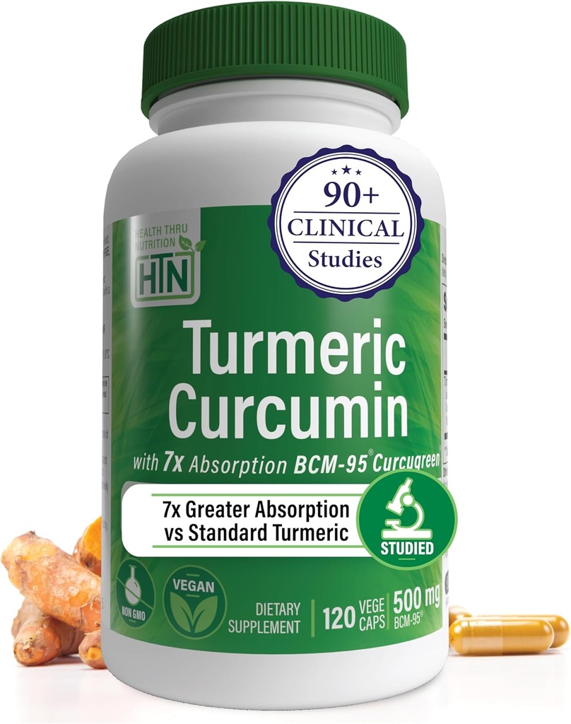 Health Thru Nutrition Turmeric Curcumin Complex 500mg Supplement | as BCM-95 Curcugreen Clinically Studied | Vegan Certified (Pack of 120)