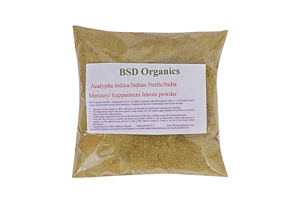 BSD ORGANICS は Acalypha のインディカ/インディアン イラクサ/インディアン メルリー/インディアンの Copperleaf/kuppaimeni (50 グラム/ 1.7 オンス) の粉を残します