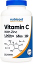 亜鉛カプセル、120のサービングが付いているNutricostのビタミンC - 1000mg、45mg亜鉛、非GMOのグルテンフリーのビタミンCの補足