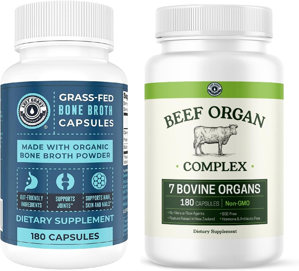 Left Coast Performance Bone Broth Capsules 180 Count + Beef Organ Complex Capsules 180 Count