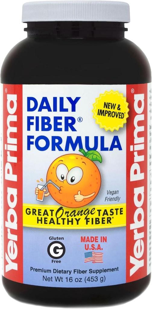 Yerba Prima Orange Daily Fiber Formula 1pound - Non-GMO, Gluten Free, Made in The USA, Delicious Natural Orange Flavor