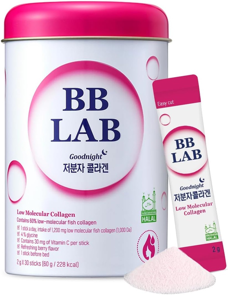 BB LABのよい夜低い分子コラーゲンの粉の棒の補足、ハラールは、韓国の海洋のコラーゲン、魚のコラーゲンのペプチッド、ビタミンC、グリシン、速い吸収、混合の果実味を証明しました