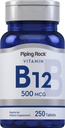 パイピングロックビタミンB12 | 500mcg | 250錠 | 女性・男性向けサプリメント | シアノコバラミンとして | ベジタリアン・非GMO・グルテンフリー・グルテンフリー
