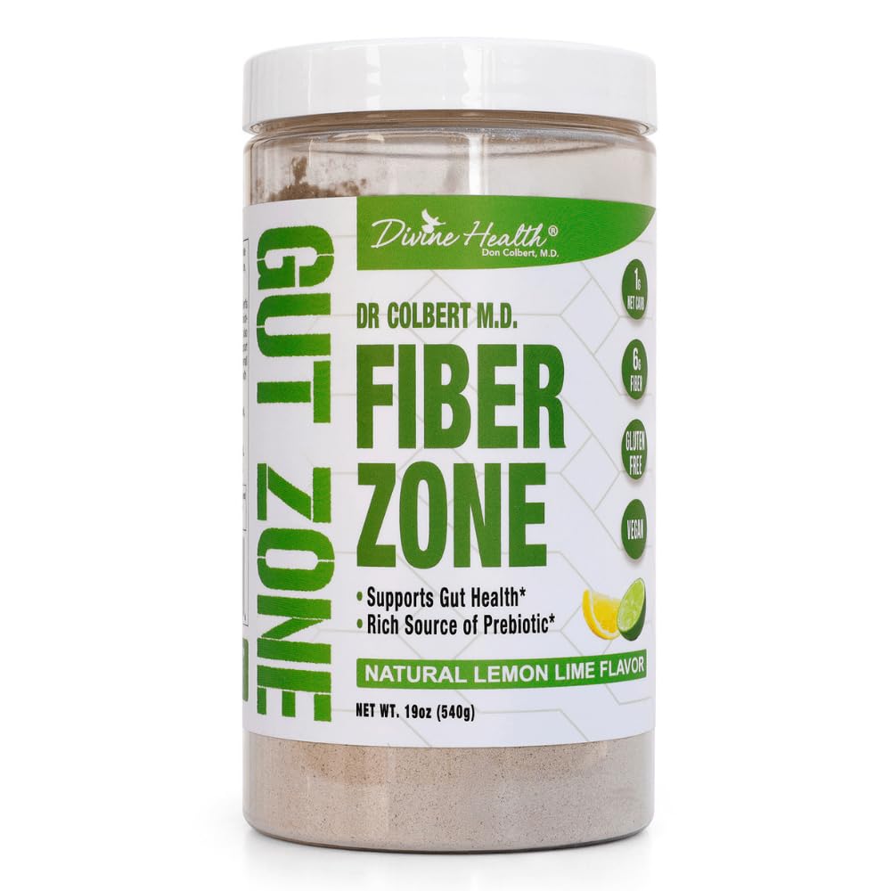 ダイvine Health Dr. Colbert、MD Fiber Zone Powder | レモンライム 風味 プレバイオティクス | 6g サイリウム ヒュースク インリン ファイバ | ヘルシーなグットゾーンブックで推奨 | 19 oz | 60 サービング