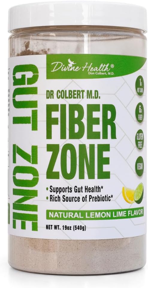 ダイvine Health Dr. Colbert、MD Fiber Zone Powder | レモンライム 風味 プレバイオティクス | 6g サイリウム ヒュースク インリン ファイバ | ヘルシーなグットゾーンブックで推奨 | 19 oz | 60 サービング