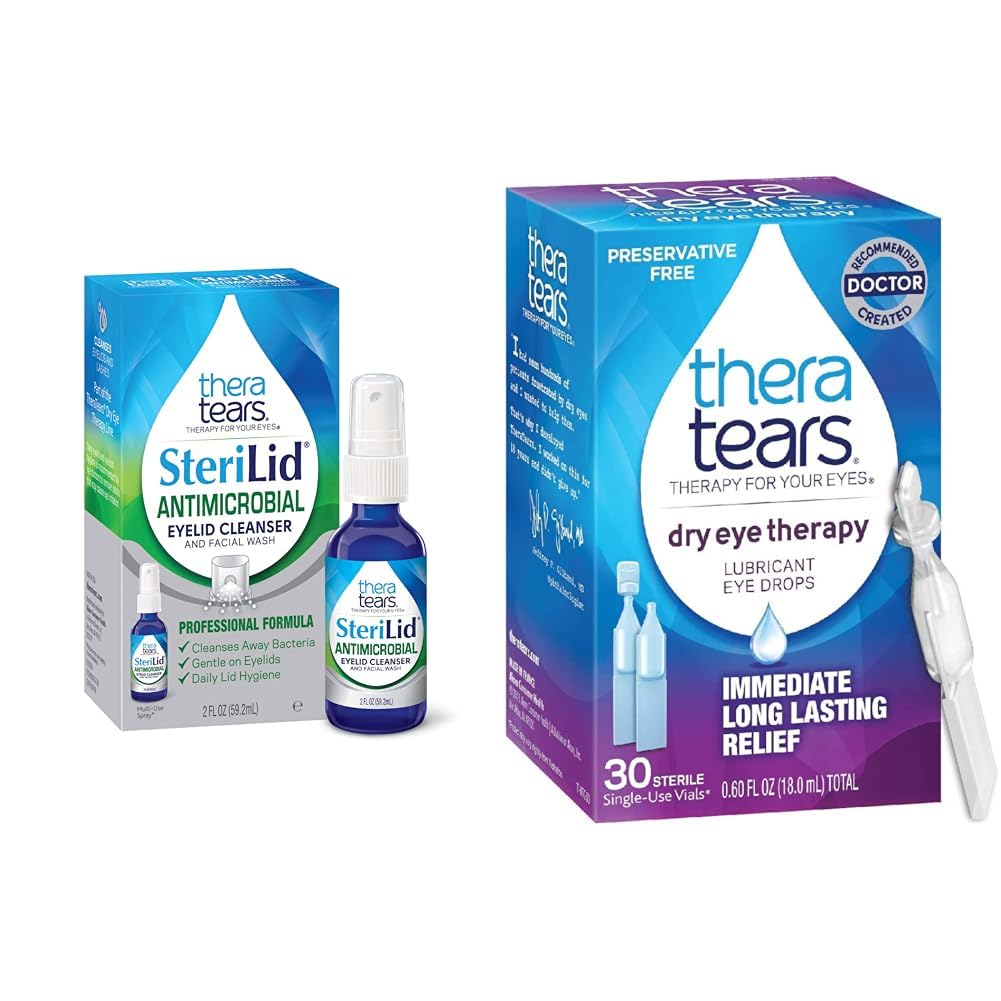 TheraTears SteriLidの瞼の洗剤および乾燥した目の療法の潤滑油の目の低下の束、2つのflのozおよび30のガラスびん