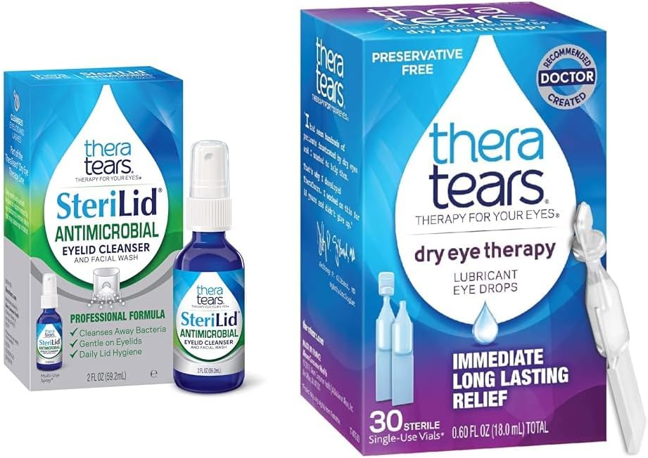 TheraTears SteriLidの瞼の洗剤および乾燥した目の療法の潤滑油の目の低下の束、2つのflのozおよび30のガラスびん