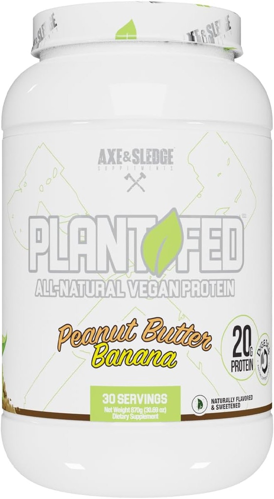 Axe&スラッジプラントフェッドビーガンプロテインパウダー | 20g All Natural Protein, Naturally Flavored, Sweetened & Colored | 低炭水化物, ゼロ砂糖, マクロフレンドリー | Keto | 30 サービング, ピーナッツバターバナナ