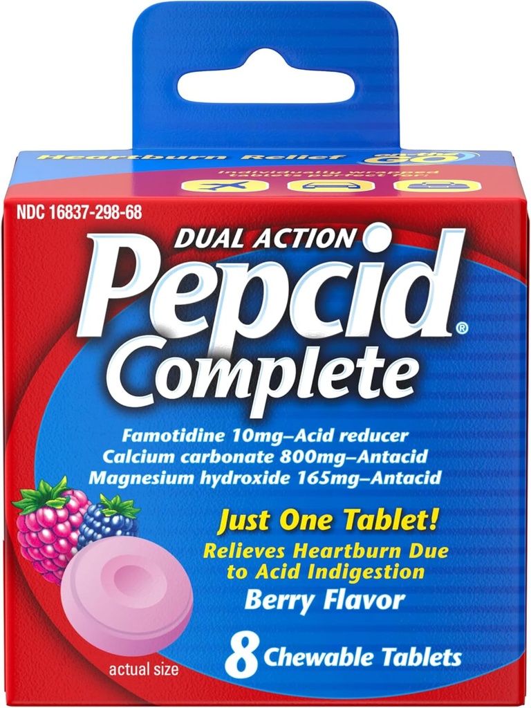 ペプチッド完全な酸の減力剤+酸の還流装置、10mg Famotidine、10mg Calciumの炭酸塩及びHeartburnの薬のタブレット、Antacidの咀嚼、ベリー、8つのctごとの165mgの酸化マグネシウム