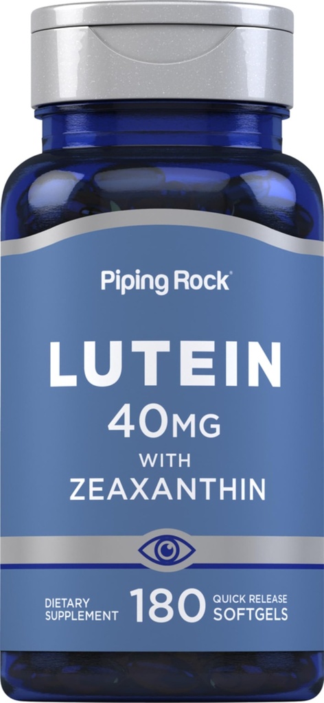 パイピングロックルテインとゼアキサンチンサプリメント | 40 mg | 180 Softgels | マリーゴールド花エキスのアイビタミン | 非GMO、グルテンフリー