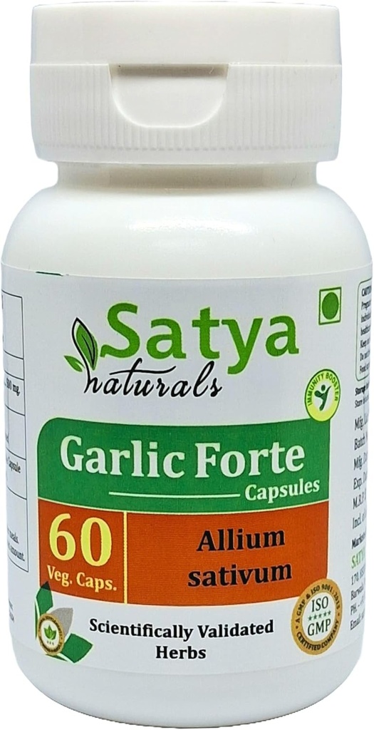 ガーリック フォルテ カプセル 500 mg. 60 ベジ. カプセル | ラッサン (アリウム サチナム) エキス カプセル 男女別 | アーユルヴェーダ ハーブ サプリメント/救済 | 10:1 フォルテ (1 ボトル 60 カプセル)