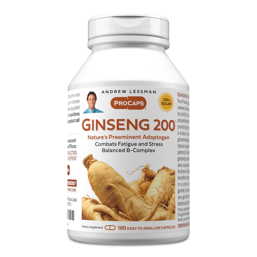 ANDREW LESSMAN Ginseng 200mg - 180カプセル - ウェルビーイングをサポートする標準化された抽出物。 アダプトゲン、戦闘疲労およびストレス。 優しい、小さい、簡単に飲みやすいカプセル。 添加剤なし