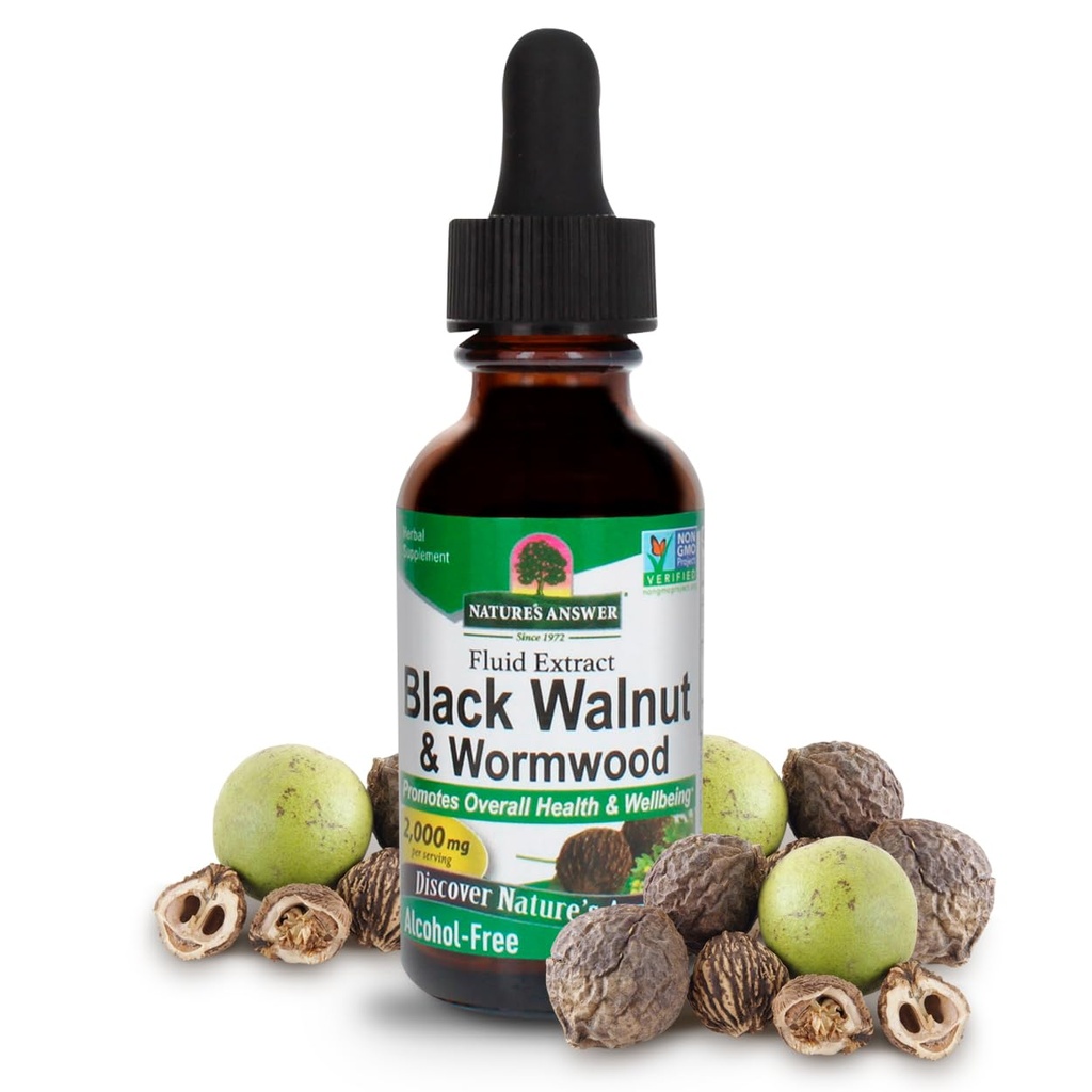 Nature's Answer Black Walnut and Wormwood Complex | 全体的な健康と健康を促進 | 超集中2,000mg | ヴィーガン、非GMO、グルテンフリー&アルコールフリー1oz | ヘルシーなガットを促進