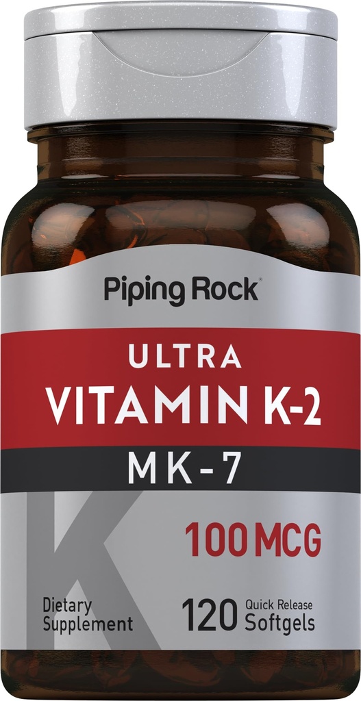 パイピングロックビタミンK2 MK7 | 100 mcg | 120 Softgels | Non-GMO、グルテンフリーサプリメント