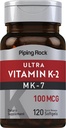 パイピングロックビタミンK2 MK7 | 100 mcg | 120 Softgels | Non-GMO、グルテンフリーサプリメント