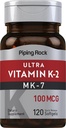パイピングロックビタミンK2 MK7 | 100 mcg | 120 Softgels | Non-GMO、グルテンフリーサプリメント